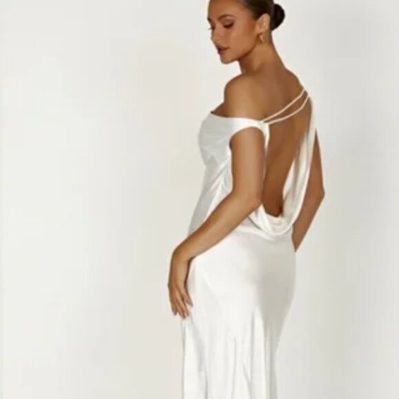 Meshki Dresses & Skirts - Meshki Yvette Slip Maxi Slip Dress Asymmetrical Hem Women's Size S Color White
